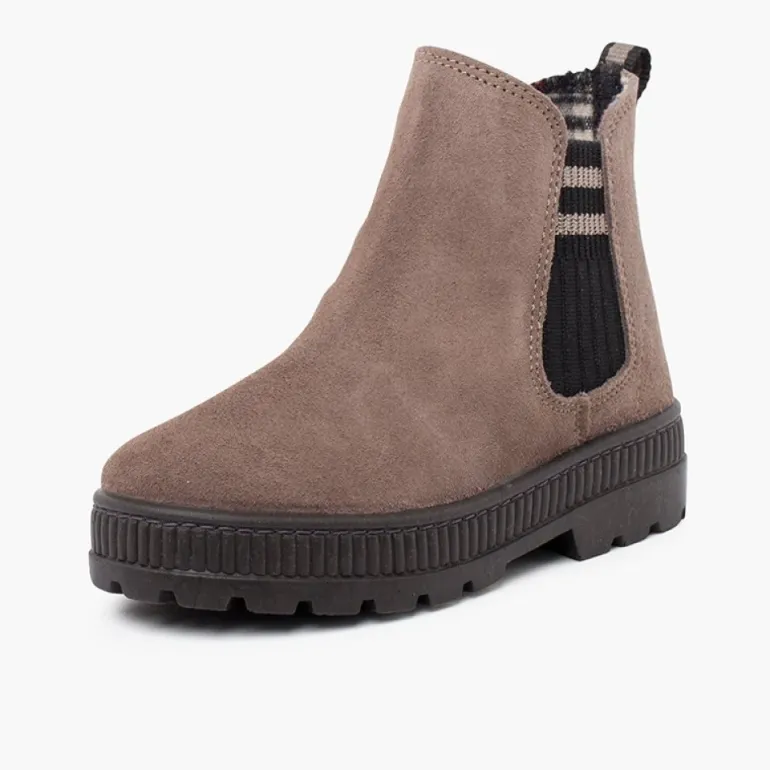 Menina Pisamonas Bota Camurca Elastico Lateral Meia Riscas
