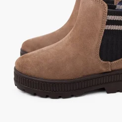 Menina Pisamonas Bota Camurca Elastico Lateral Meia Riscas