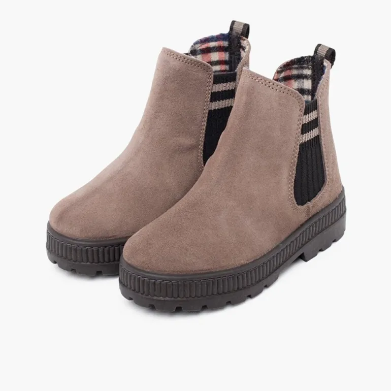 Menina Pisamonas Bota Camurca Elastico Lateral Meia Riscas