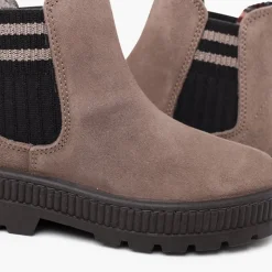Menina Pisamonas Bota Camurca Elastico Lateral Meia Riscas