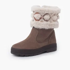 Menina Pisamonas Botas Adorno Geometrico Rebordo Pelinho