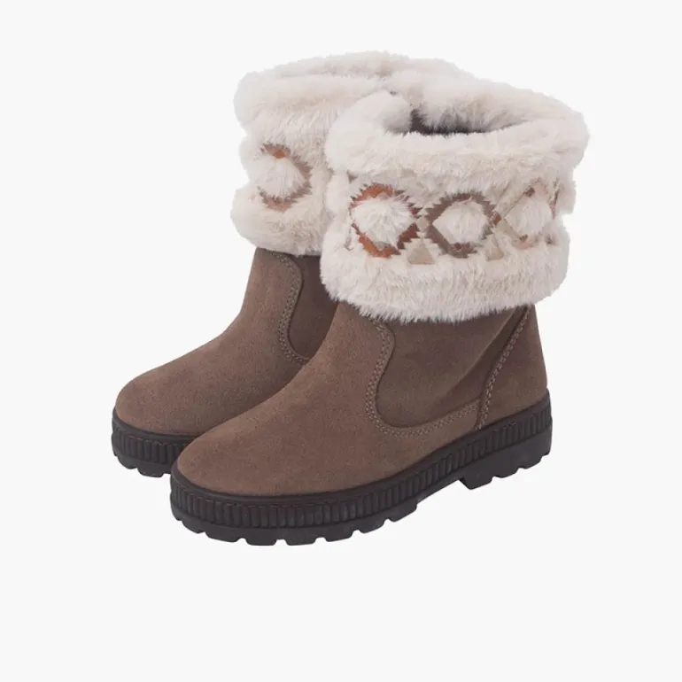 Menina Pisamonas Botas Adorno Geometrico Rebordo Pelinho
