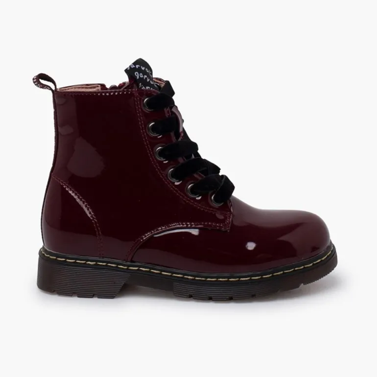 Menina Pisamonas Botas Atacadores Veludo Tipo Verniz Garvalin
