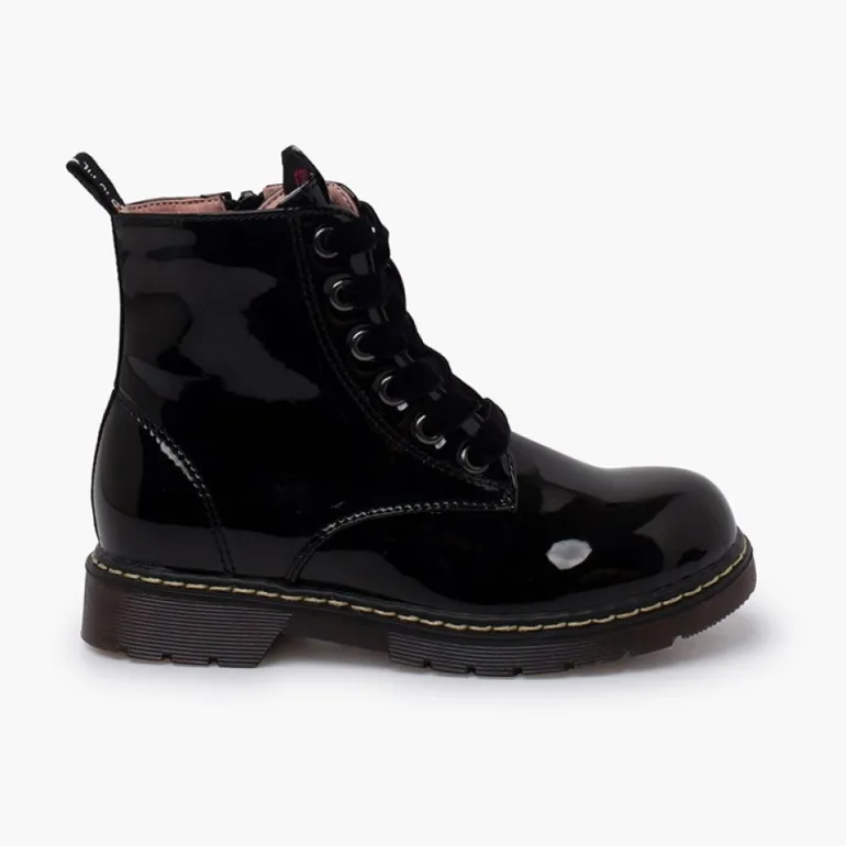 Menina Pisamonas Botas Atacadores Veludo Tipo Verniz Garvalin