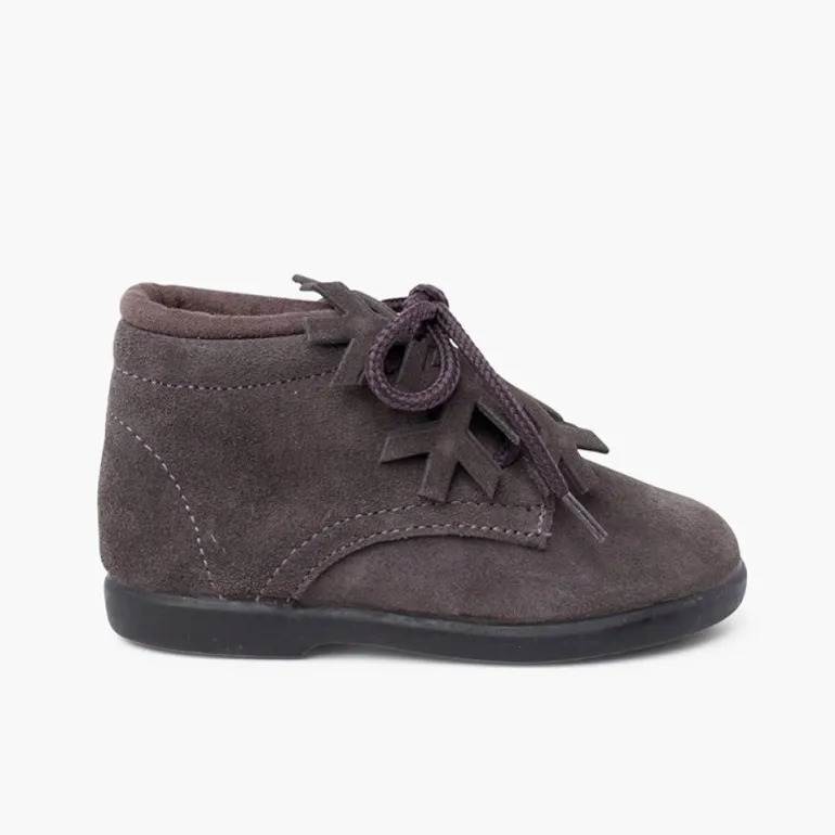 Menino Pisamonas Botas Camurca Atacadores Adorno Floco