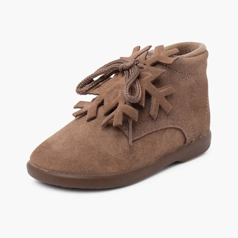 Menino Pisamonas Botas Camurca Atacadores Adorno Floco