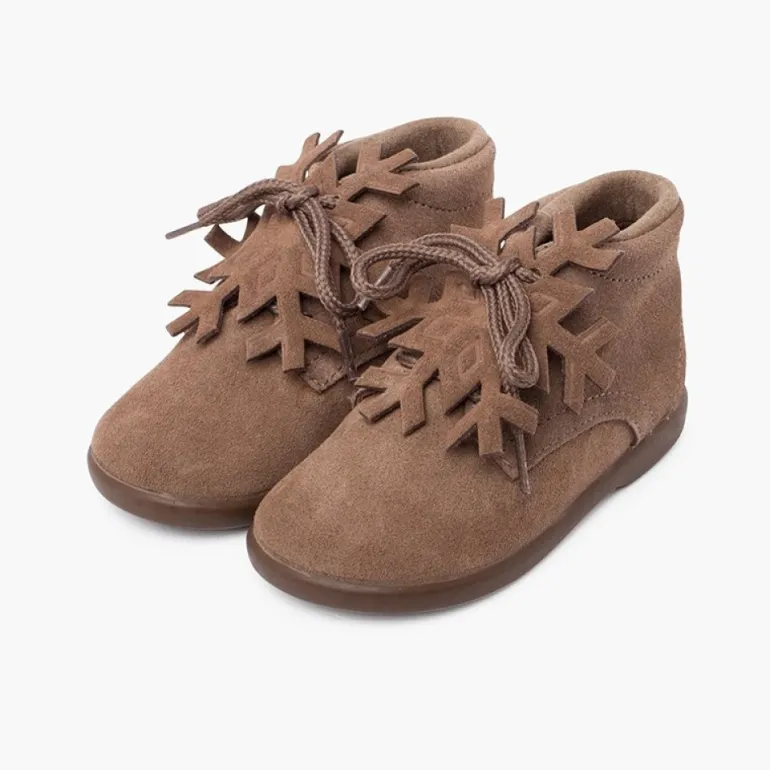 Menino Pisamonas Botas Camurca Atacadores Adorno Floco