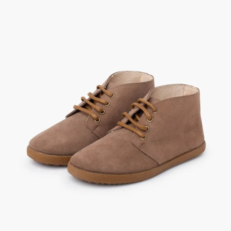Menina Pisamonas Botas Camurca Estilo Safari Contraste