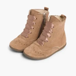 Menina Pisamonas Botas Camurca Fecho-Eclair Atacadores De Cetim