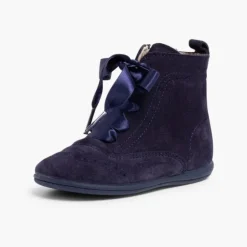 Menina Pisamonas Botas Camurca Fecho-Eclair Atacadores De Cetim