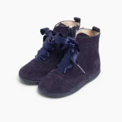 Menina Pisamonas Botas Camurca Fecho-Eclair Atacadores De Cetim