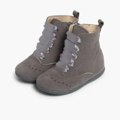 Menina Pisamonas Botas Camurca Fecho-Eclair Atacadores De Cetim