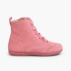 Menina Pisamonas Botas Camurca Fecho-Eclair Atacadores De Cetim