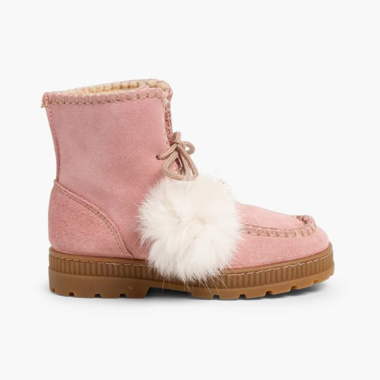 Menina Pisamonas Botas Com Pompons Camurca Menina