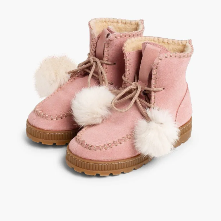 Menina Pisamonas Botas Com Pompons Camurca Menina