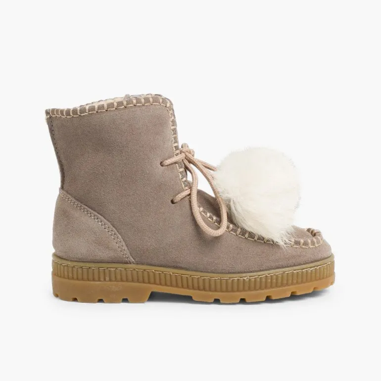 Menina Pisamonas Botas Com Pompons Camurca Menina