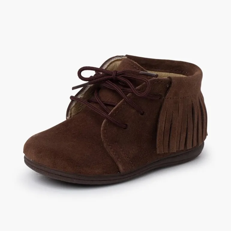 Menina Pisamonas Botas Franjas Atacadores Primeiros Passos