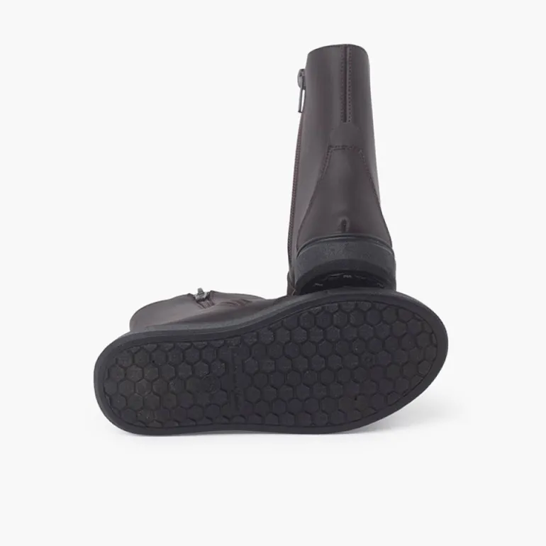 Menina Pisamonas Botas Pele Com Reforco E Fecho-Eclair Lateral