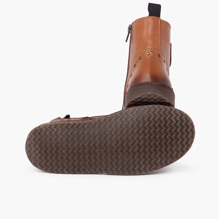 Menina Pisamonas Botas Pele E Tachas Com Duplo Fecho De Correr
