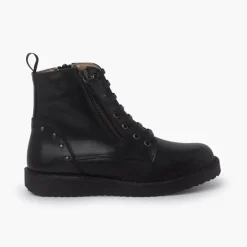 Menina Pisamonas Botas Pele E Tachas Com Duplo Fecho De Correr