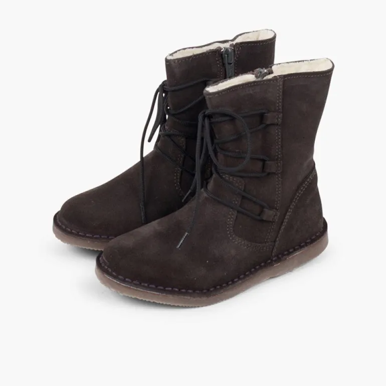 Menina Pisamonas Botas Pelo Menina Atacadores Cruzados Fecho-Eclair