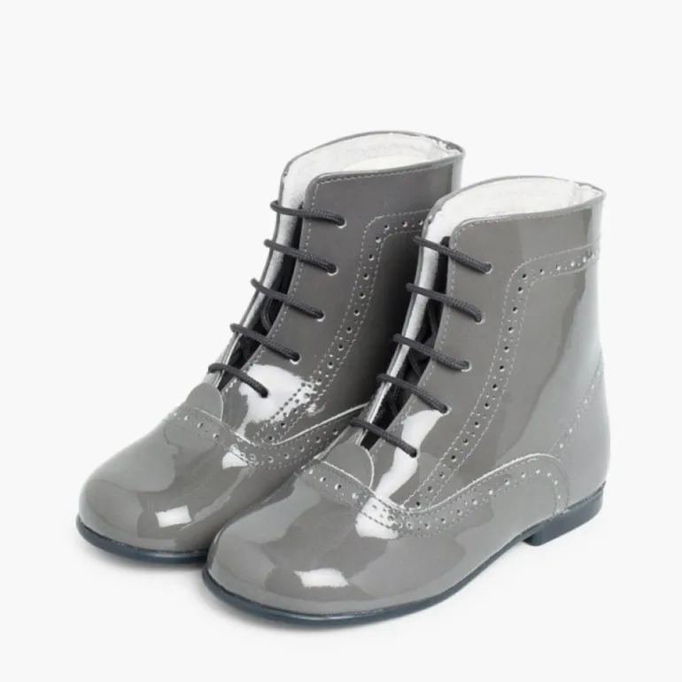 Menina Pisamonas Botas Verniz Atacadores