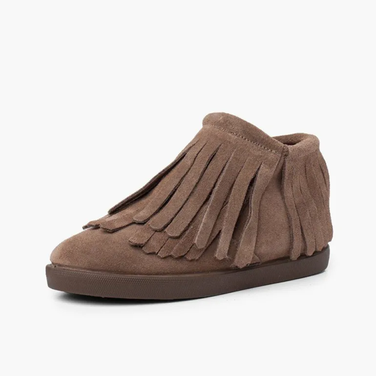 Menina Pisamonas Botim Camurca Franjas Fecho-Eclair Lateral