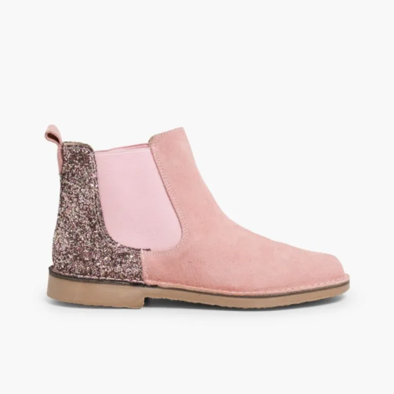 Menina Pisamonas Botins Menina Camurca Com Traseira Glitter