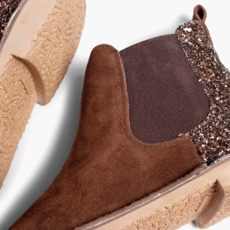 Menina Pisamonas Botins Menina Camurca Com Traseira Glitter