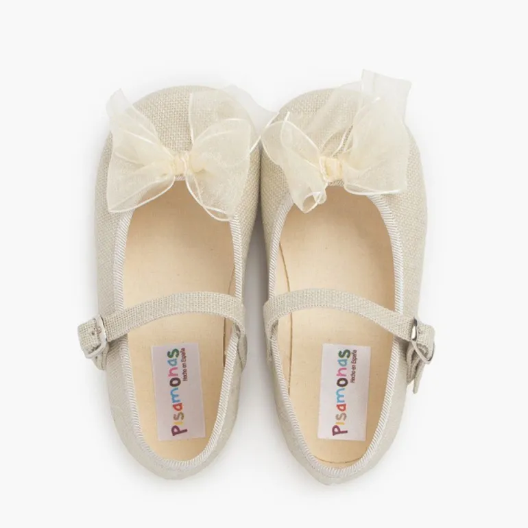 Menina Pisamonas Mercedita Linho Fivela Laco Organza