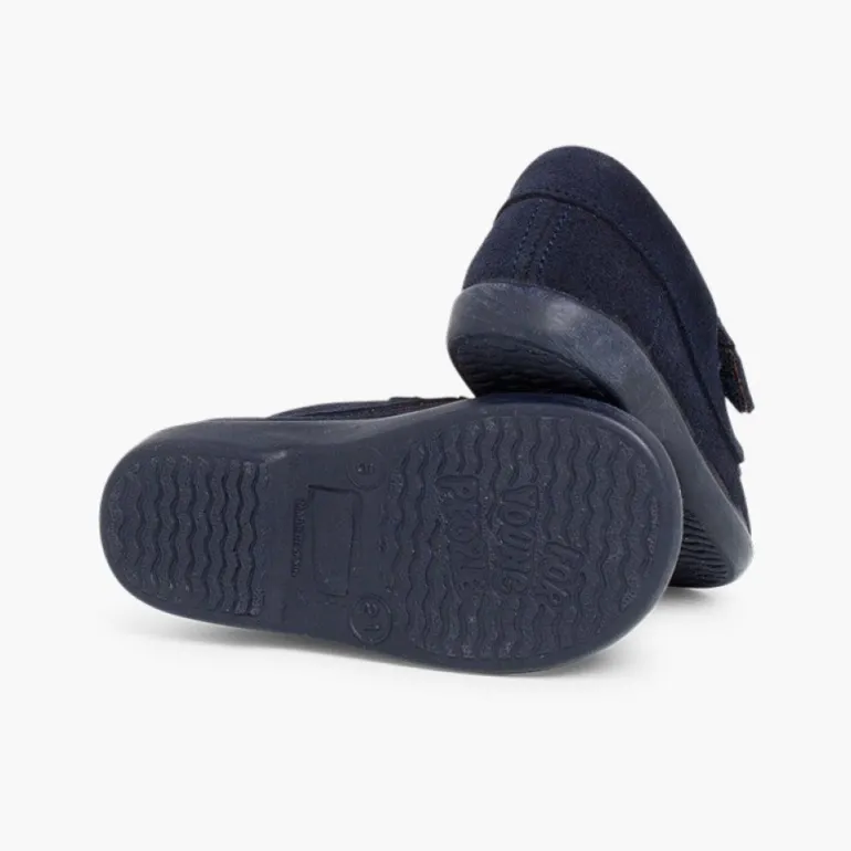 Menino Pisamonas Mocassins Camurca Com Tiras Aderentes