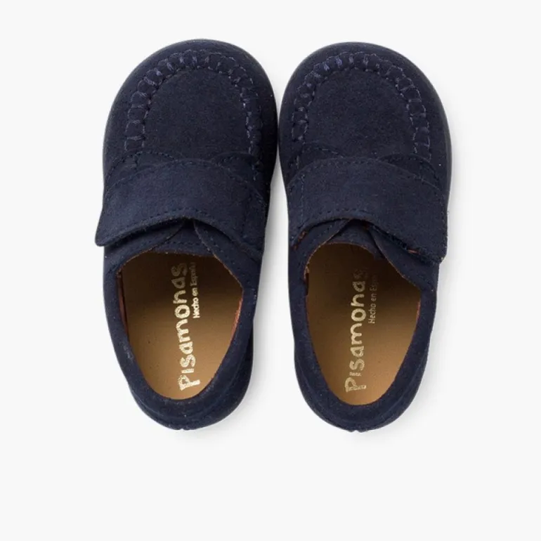 Menino Pisamonas Mocassins Camurca Com Tiras Aderentes