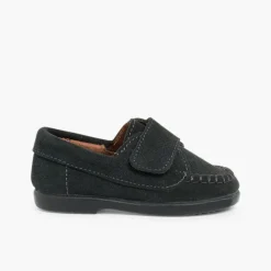 Menino Pisamonas Mocassins Camurca Com Tiras Aderentes