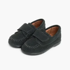 Menino Pisamonas Mocassins Camurca Com Tiras Aderentes