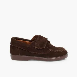 Menino Pisamonas Mocassins Camurca Com Tiras Aderentes