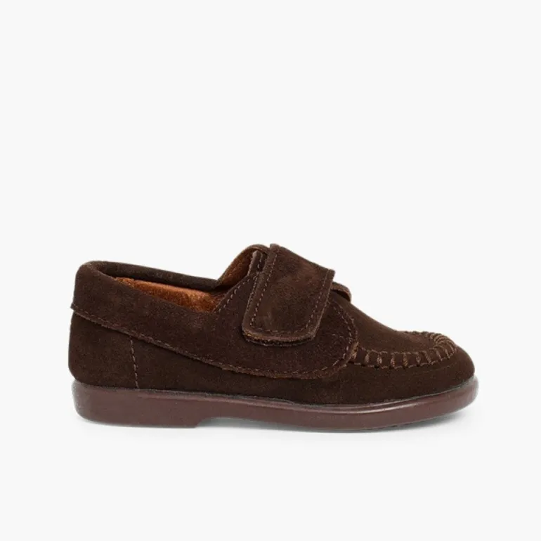 Menino Pisamonas Mocassins Camurca Com Tiras Aderentes