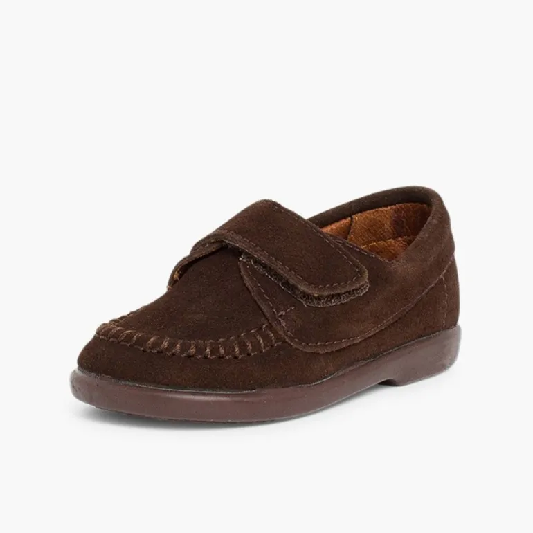 Menino Pisamonas Mocassins Camurca Com Tiras Aderentes