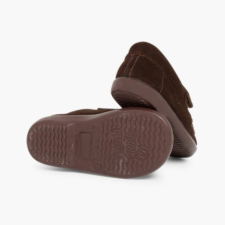 Menino Pisamonas Mocassins Camurca Com Tiras Aderentes