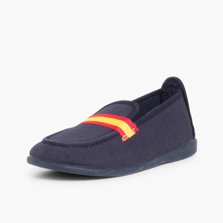 Menino Pisamonas Mocassins Tecido Bandeira Espanha Tamanhos Grandes