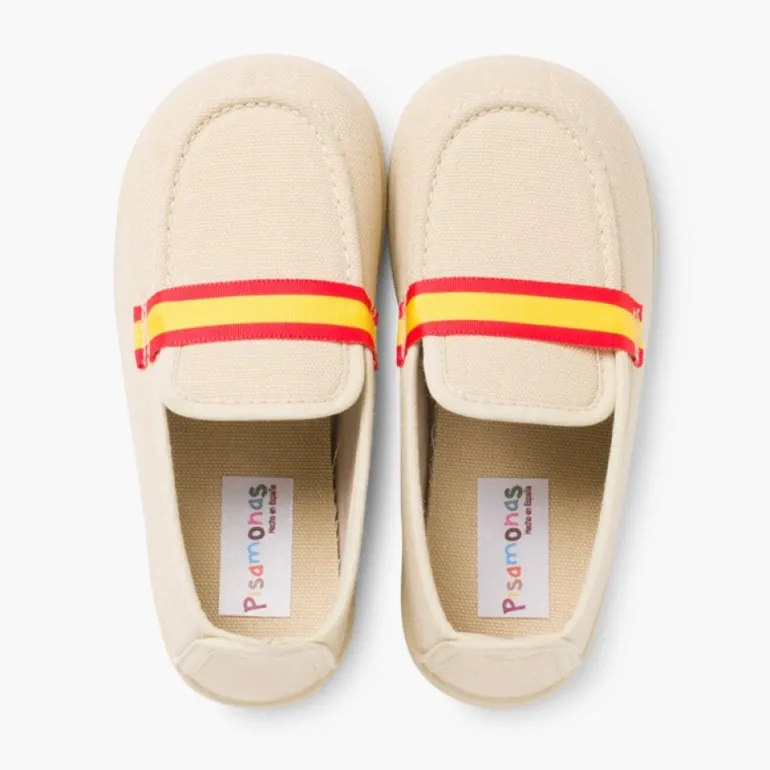Menino Pisamonas Mocassins Tecido Bandeira Espanha Tamanhos Grandes