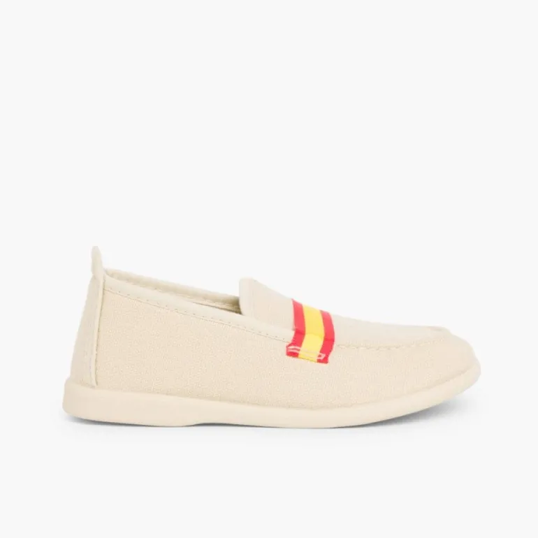 Menino Pisamonas Mocassins Tecido Bandeira Espanha Tamanhos Grandes