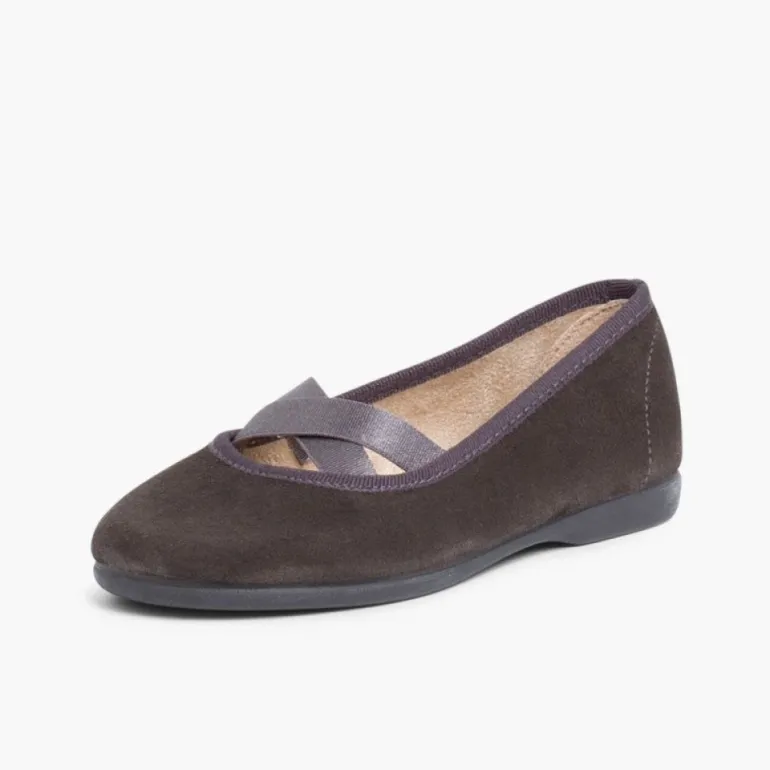 Menina Pisamonas Sabrinas Menina Camurca Com Elastico Cruzado Tipo Ballet