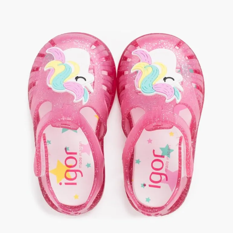 Menino Pisamonas Sandálias De Borracha Glitter Unicornio Tira Aderente