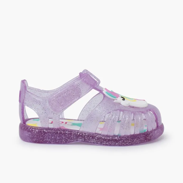 Menino Pisamonas Sandálias De Borracha Glitter Unicornio Tira Aderente