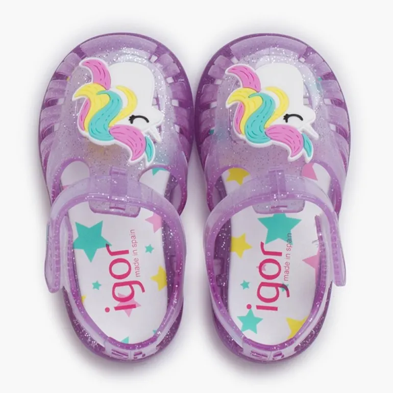 Menino Pisamonas Sandálias De Borracha Glitter Unicornio Tira Aderente