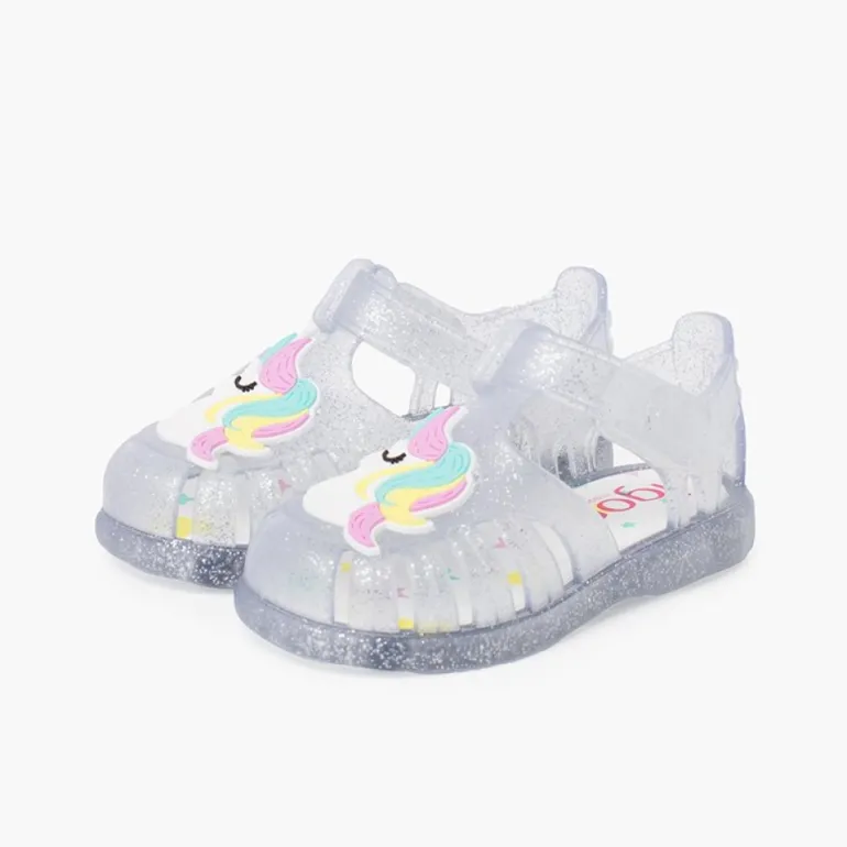 Menino Pisamonas Sandálias De Borracha Glitter Unicornio Tira Aderente