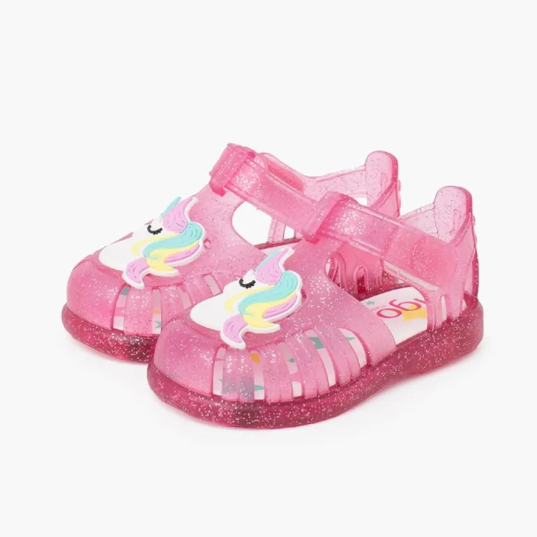 Menino Pisamonas Sandálias De Borracha Glitter Unicornio Tira Aderente