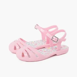 Mulher Pisamonas Sandálias De Borracha Menina Fivela Palmilha Flores