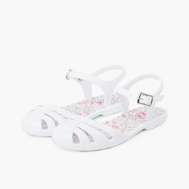 Mulher Pisamonas Sandálias De Borracha Menina Fivela Palmilha Flores
