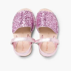 Menina Pisamonas Sandálias Menorquinas Glitter Com Tiras Aderentes